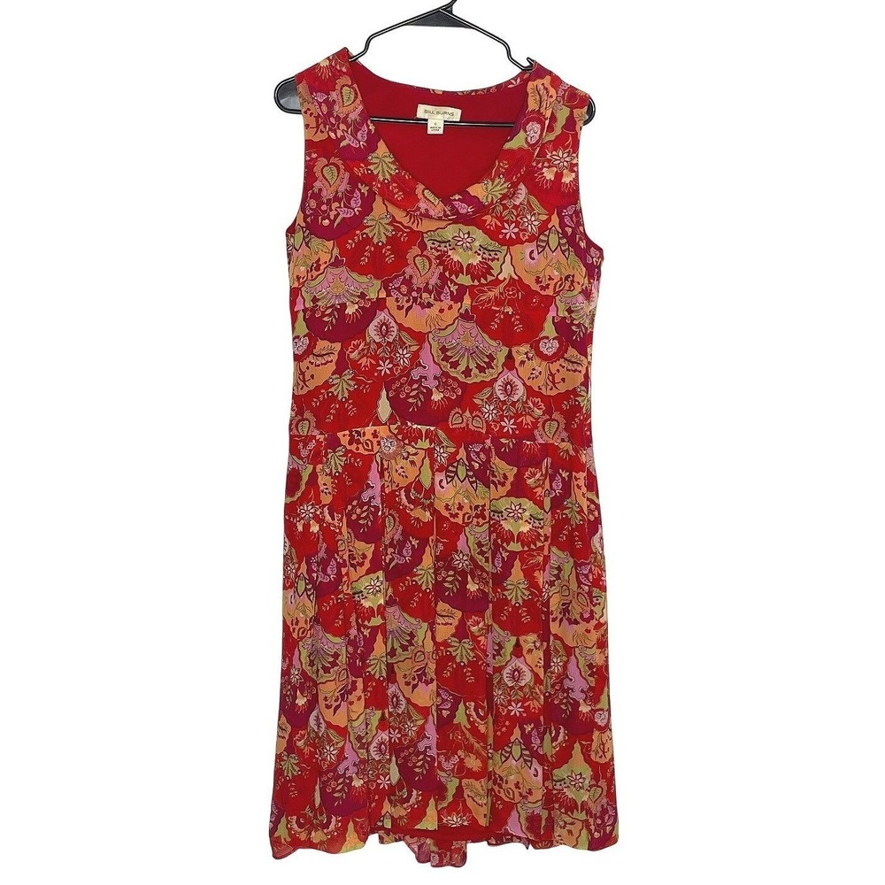 Bill Burns Dress Womens 6 Red Floral Gauze Boho‎ Cottagecore Y2K Sleeveless Midi